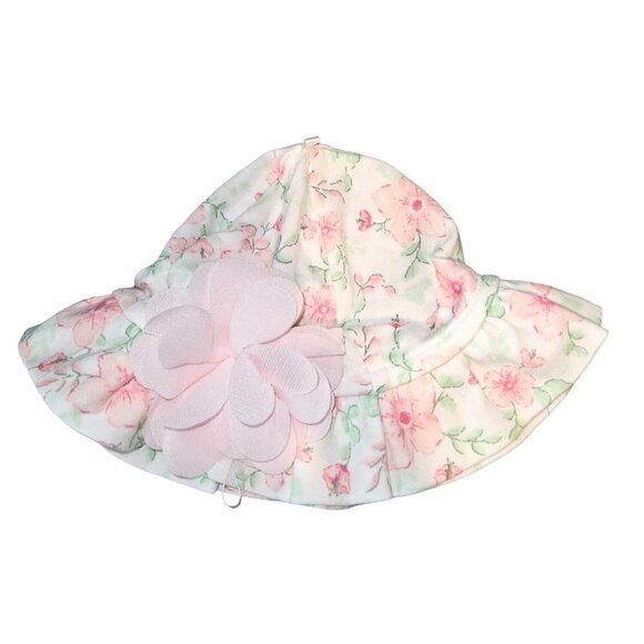 Carters Floral Sun Hat 6M Ruffles Flower Applique Bonnet Cap Pink Green NEW - Picture 1 of 7